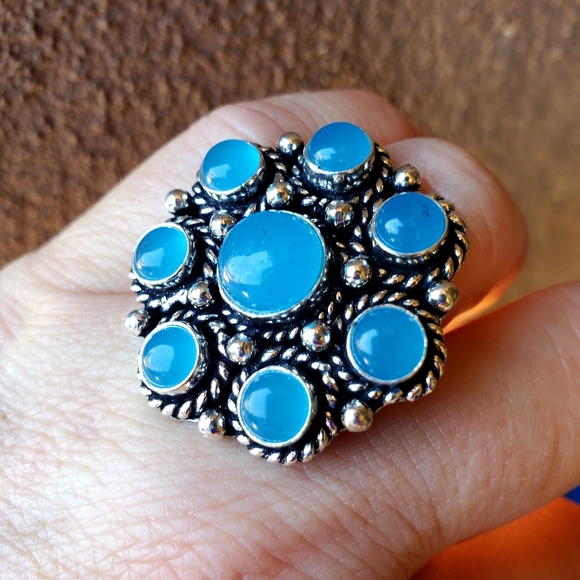 New Blue Chalcedony Adjustable Silver Ring. - Picture 13 of 14